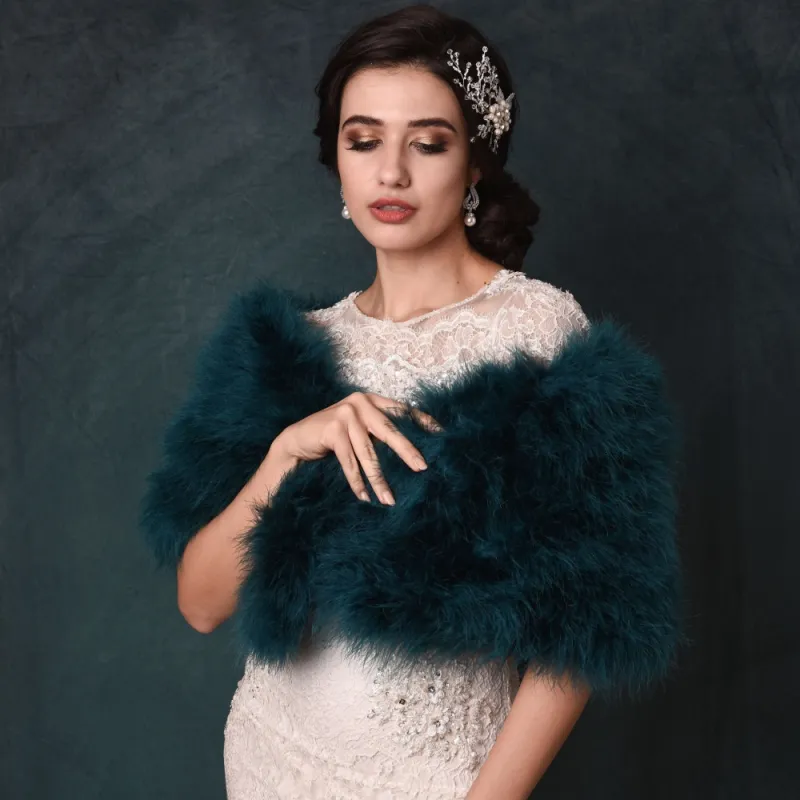 Cressida Marabou Feather Shrug -Teal