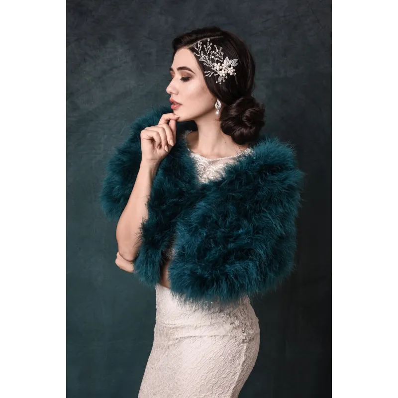 Cressida Marabou Feather Shrug -Teal