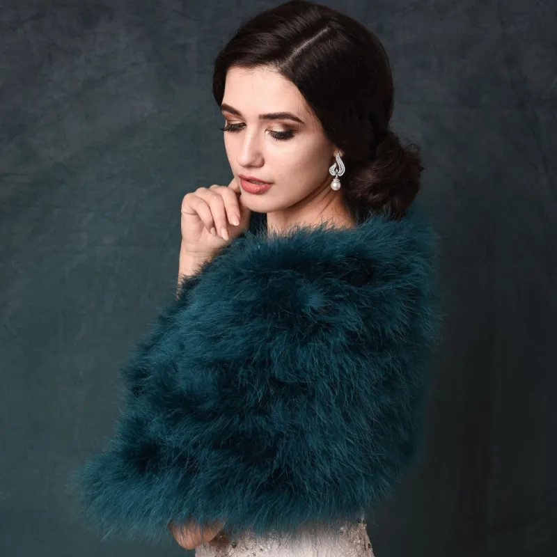 Cressida Marabou Feather Shrug -Teal