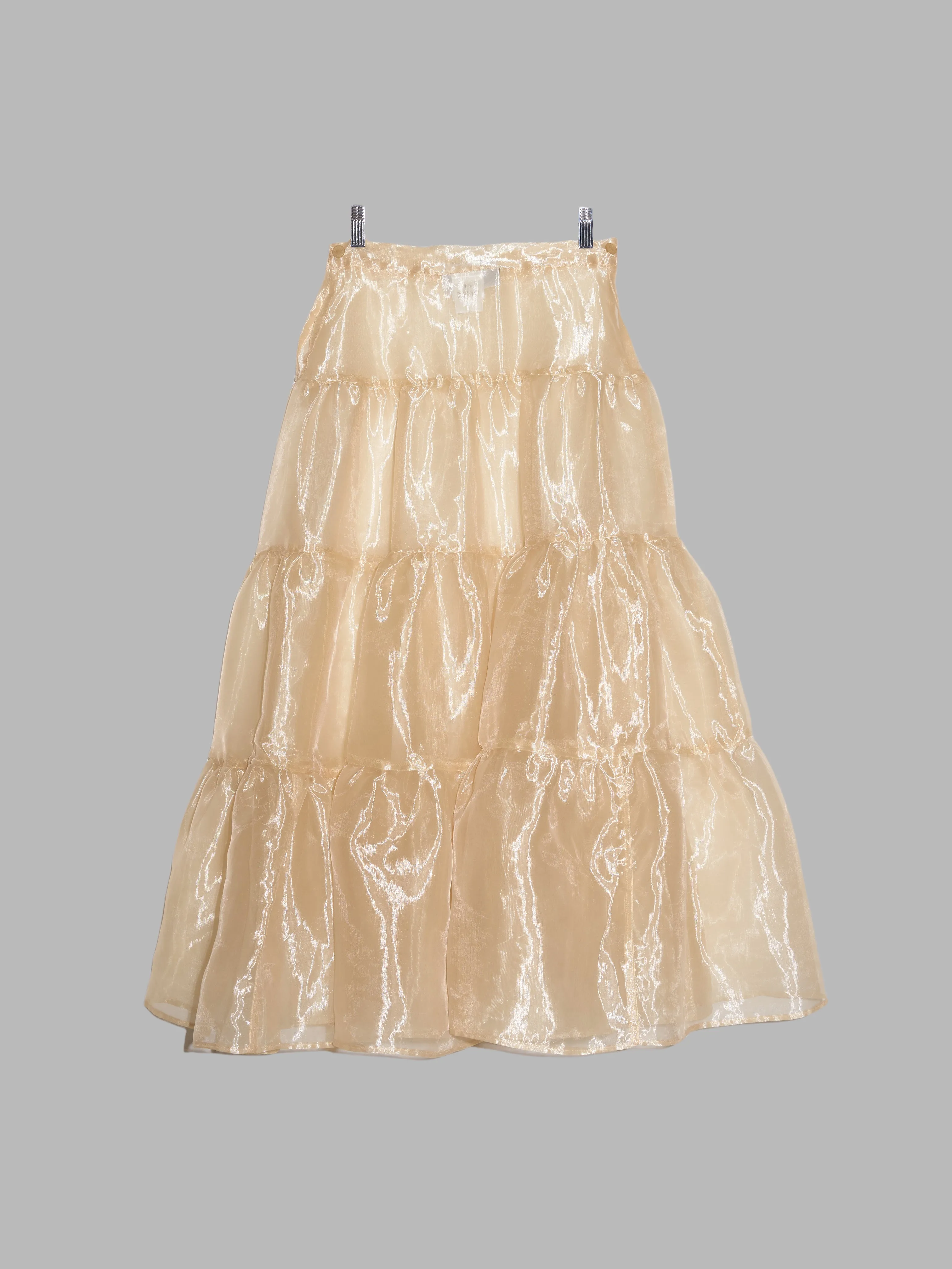 Dexter Wong 1990s gold polyester organza tiered see-through maxi skirt - S