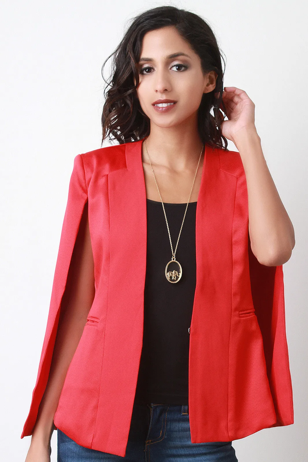 Double Texture Cape Blazer Jacket