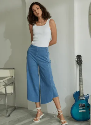 Echo Denim Culottes in Bleached Blue