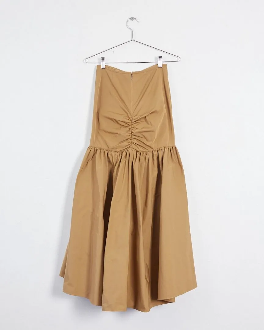 Ellery ruched front maxi skirt, tan, 6