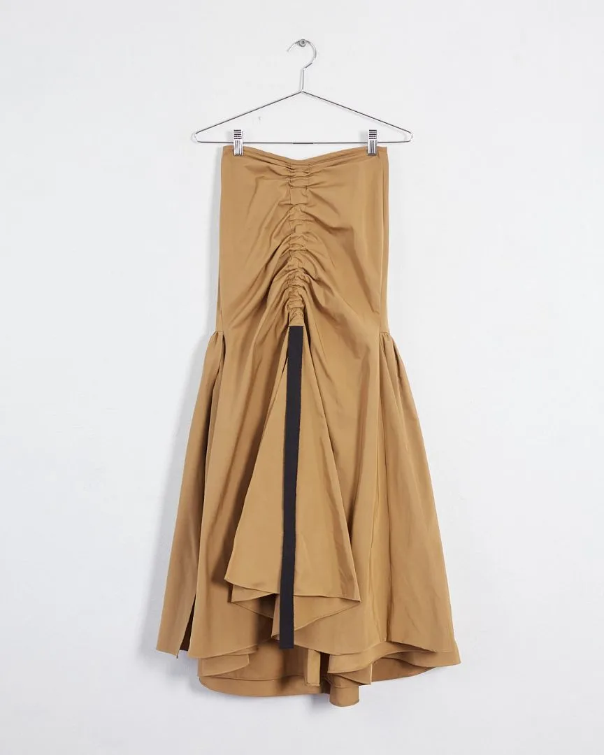 Ellery ruched front maxi skirt, tan, 6