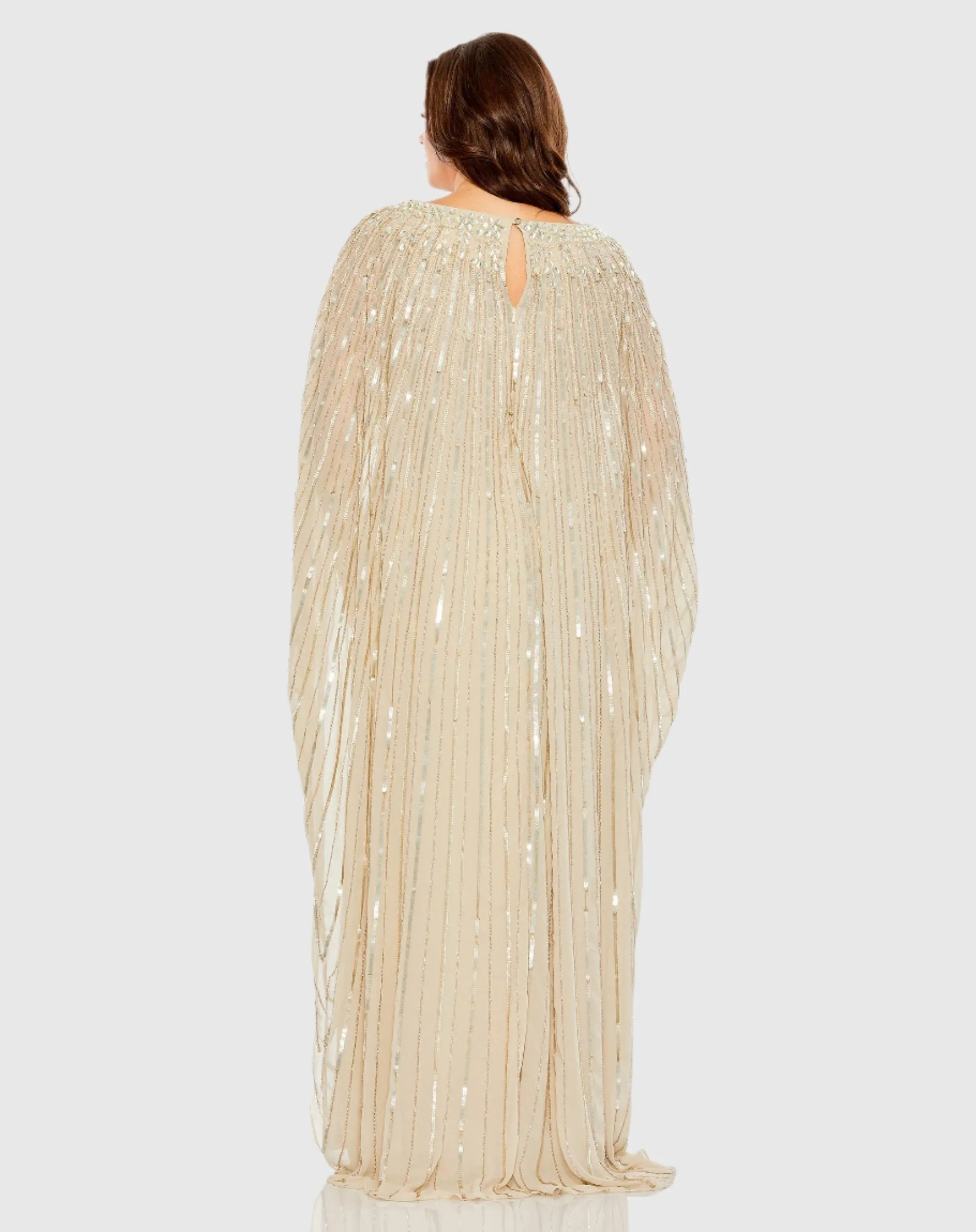 Embellished Column Cape Gown