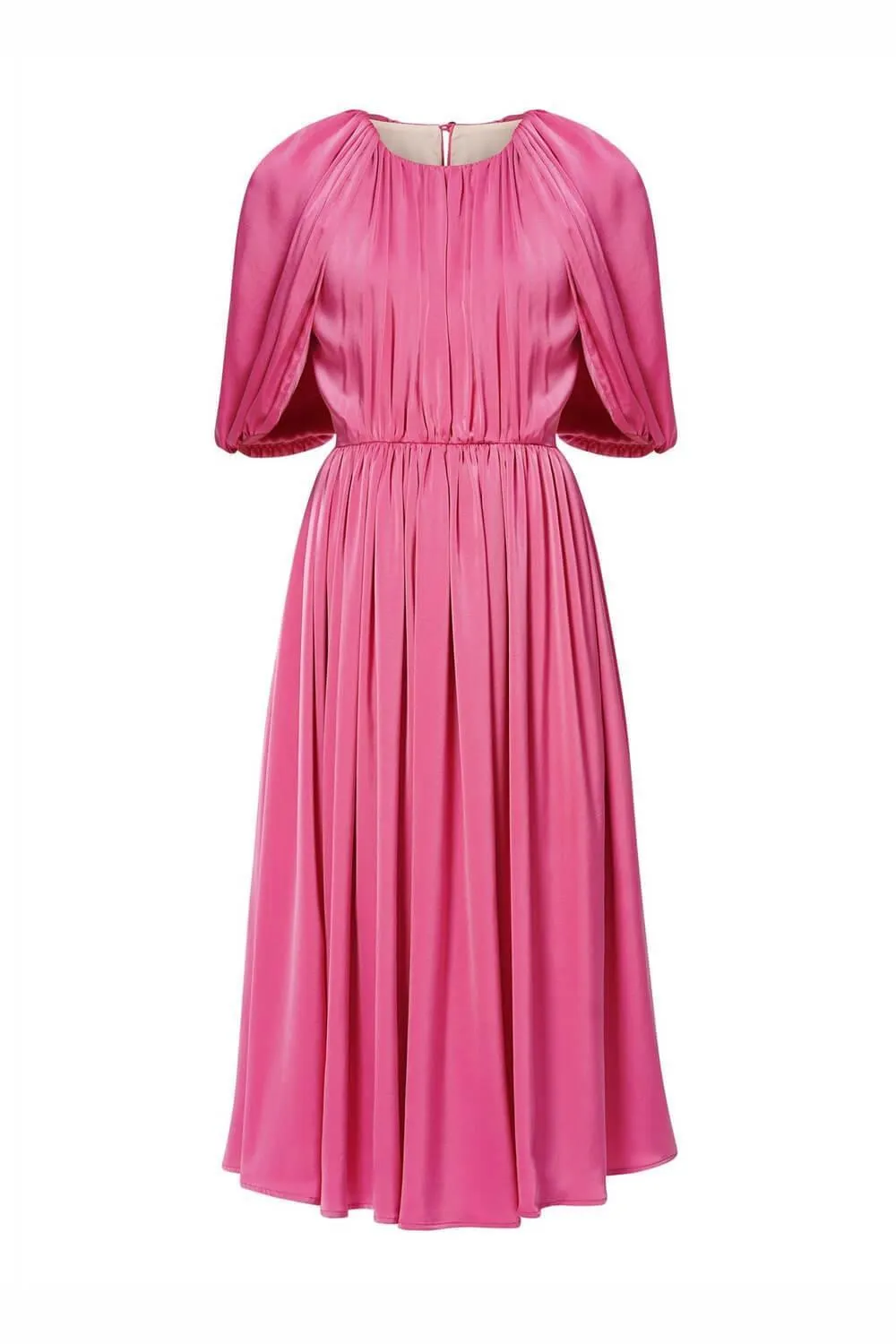 Falabelle Gathered Cape Sleeved Satin Midi Dress