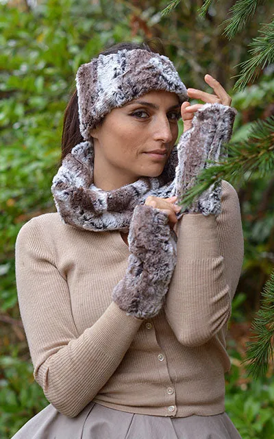 Fingerless / Texting Gloves, Reversible - Luxury Faux Fur in Birch