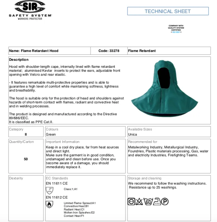 FLAME RETARDANT HOOD