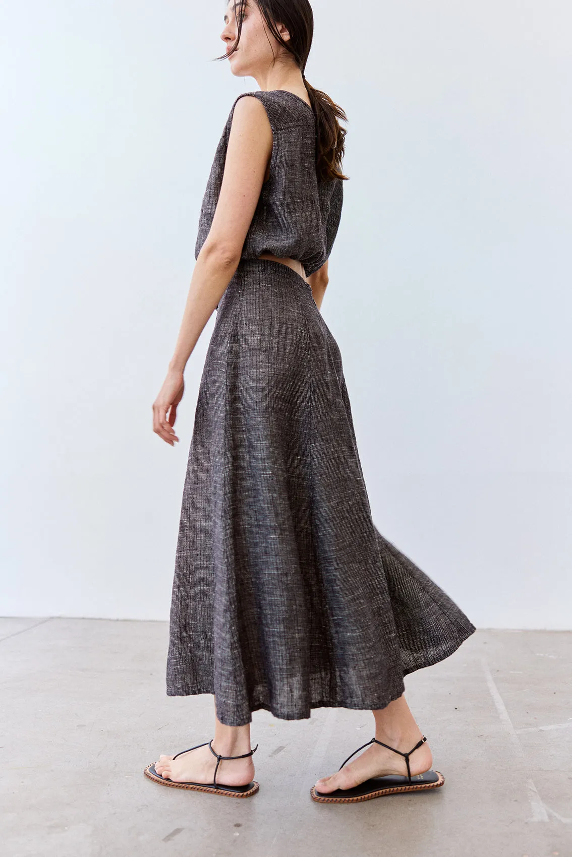 Flared Maxi Linen Skirt - Ónix Jaspeado