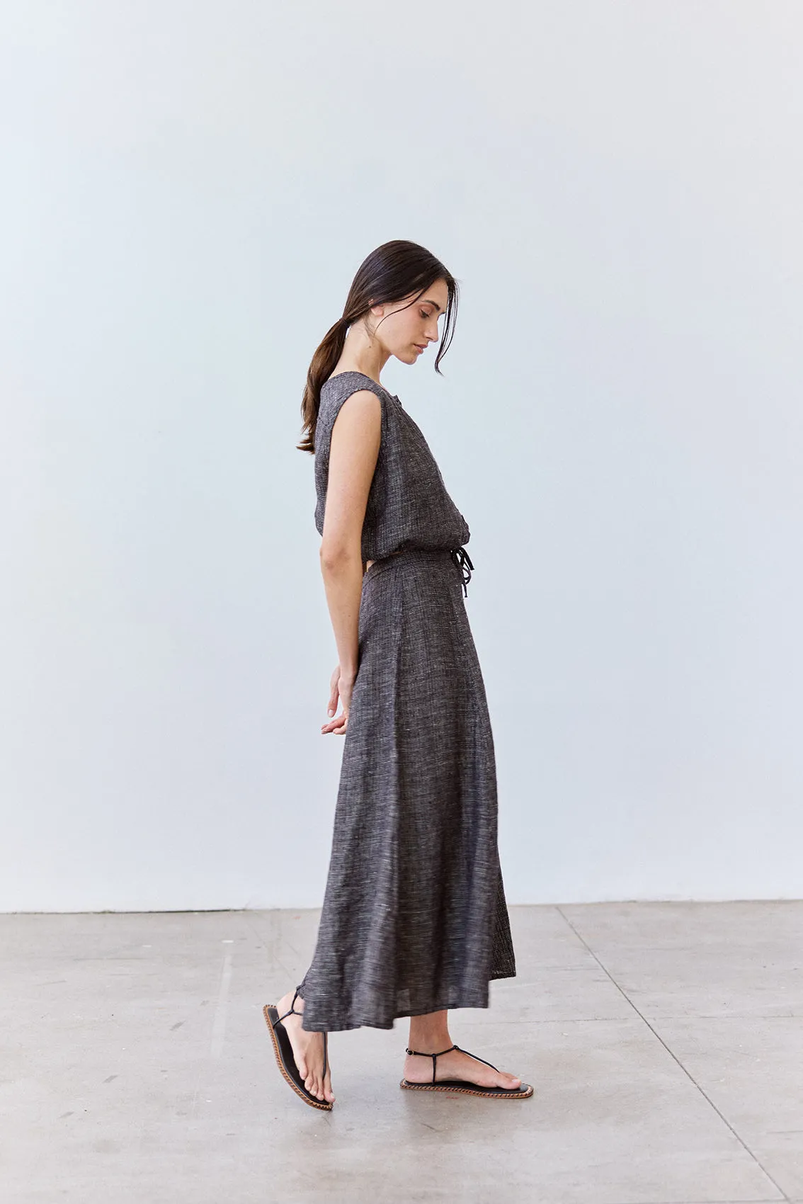 Flared Maxi Linen Skirt - Ónix Jaspeado