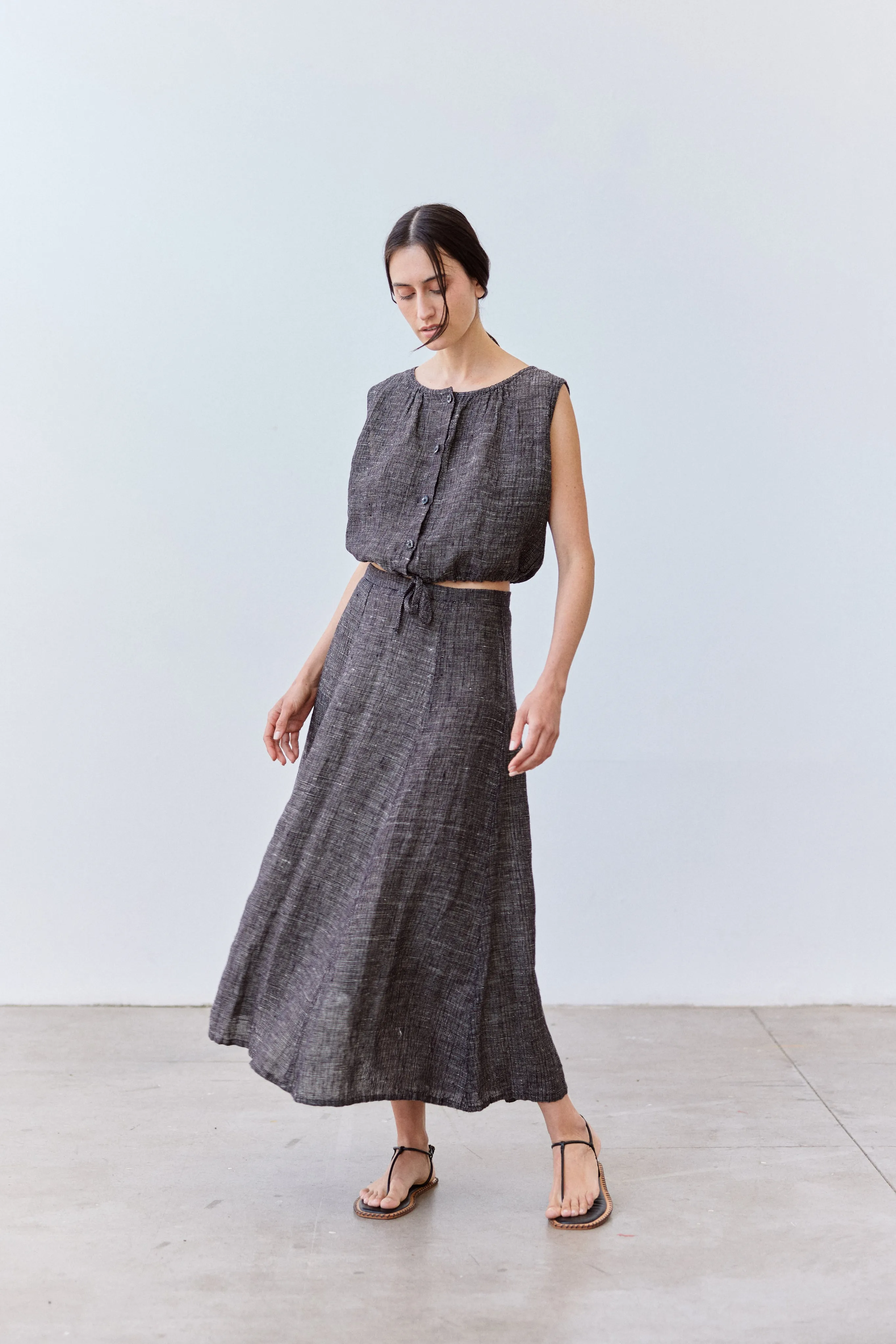 Flared Maxi Linen Skirt - Ónix Jaspeado