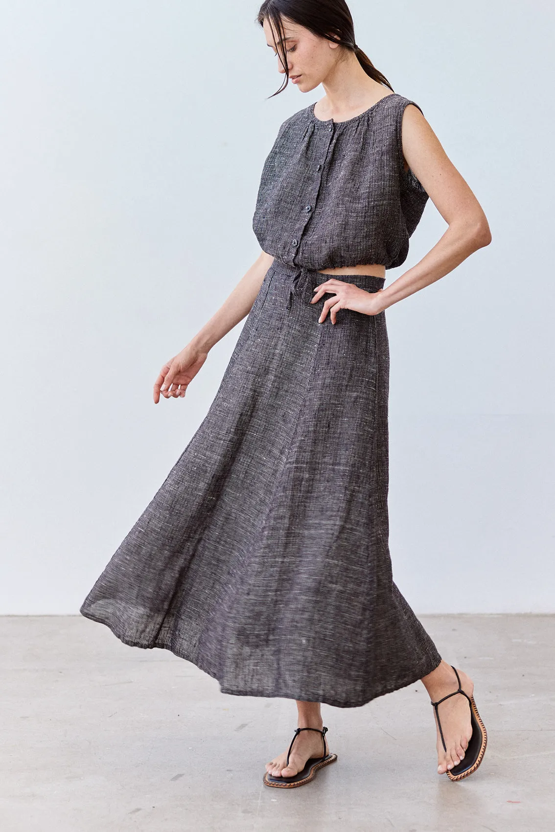 Flared Maxi Linen Skirt - Ónix Jaspeado