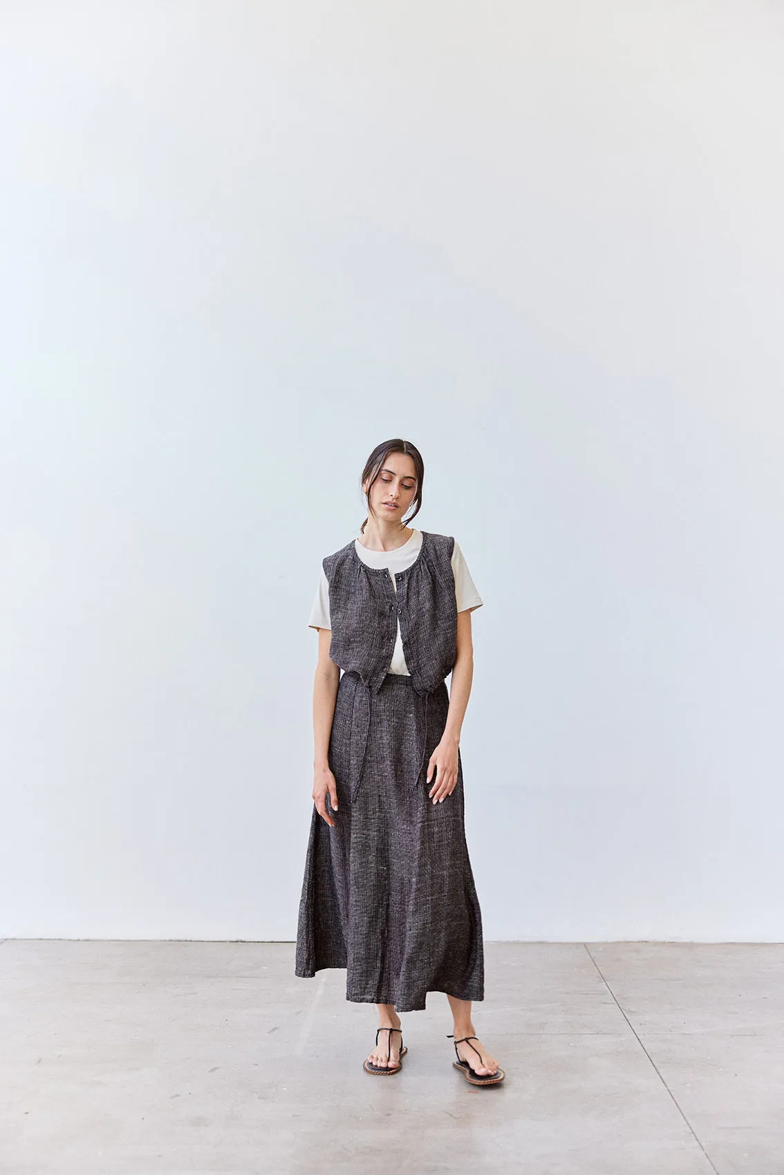 Flared Maxi Linen Skirt - Ónix Jaspeado