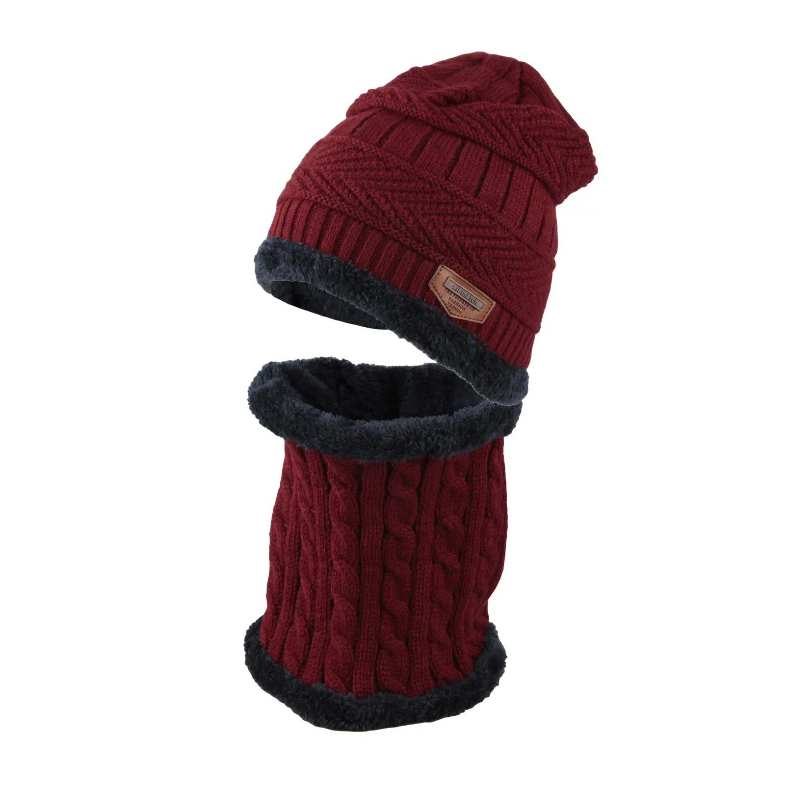 Fleece Winter Knit Beanie Hat Slouchy Cap Neck Warmer GZX0020