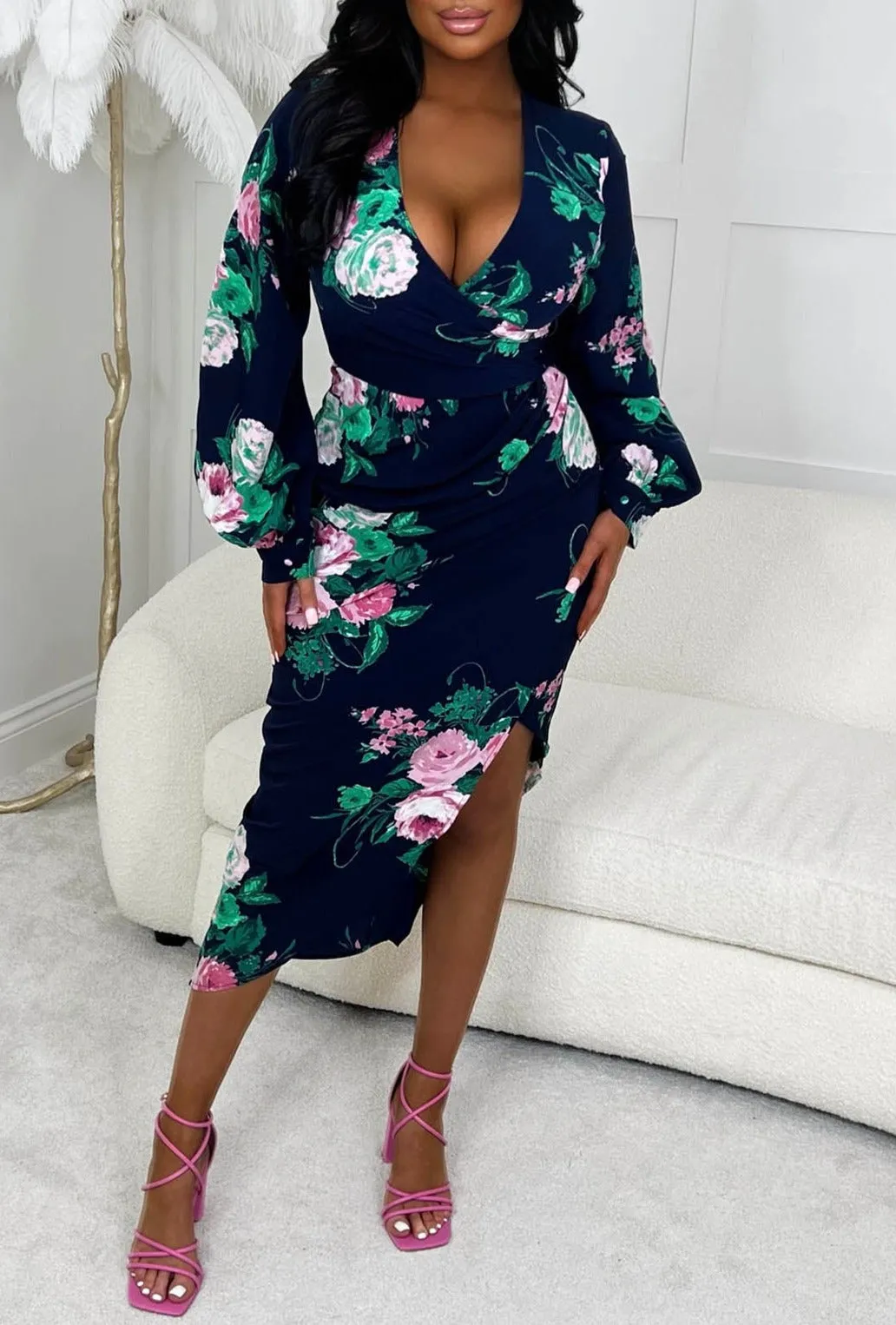 Floral Fair Navy Floral Print Long Sleeve Mini Dress