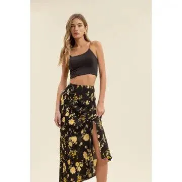 Floral High Waist Side Slit Skirt