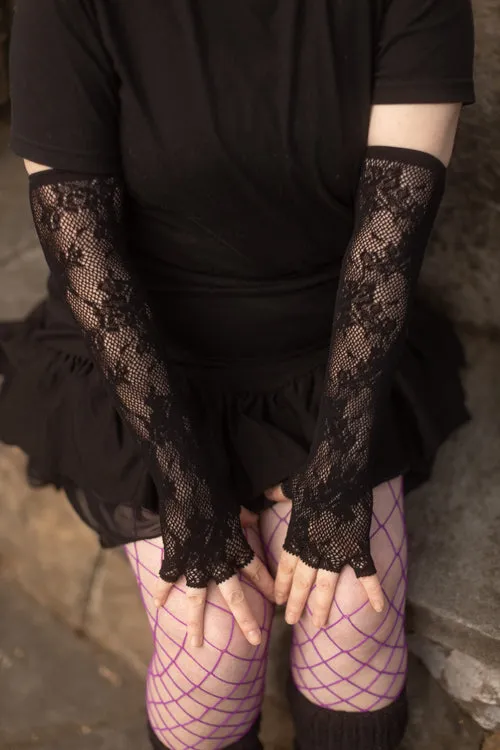 Floral Lace Long Fingerless Gloves