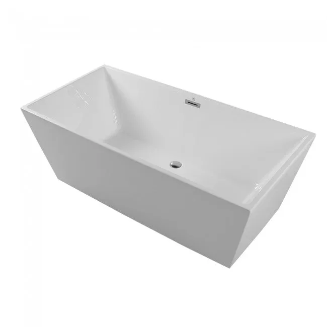 Free Standing Bath Tub 67"L x 32"W x 23"H, Acrylic, Glossy, Rectangular, Center Drain, 74 Gallons