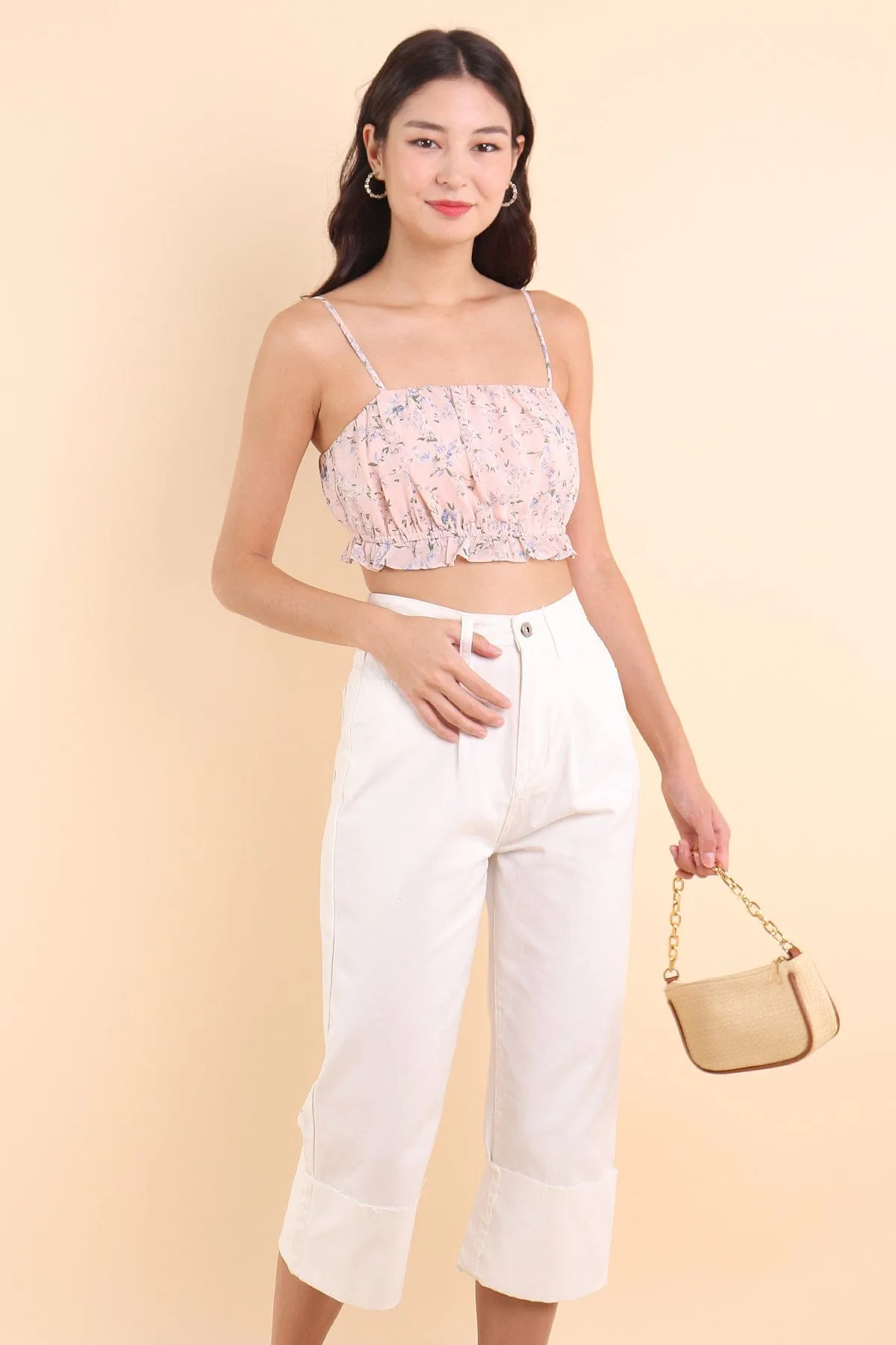 GIZELLE FLORAL SPAG TOP IN PINK