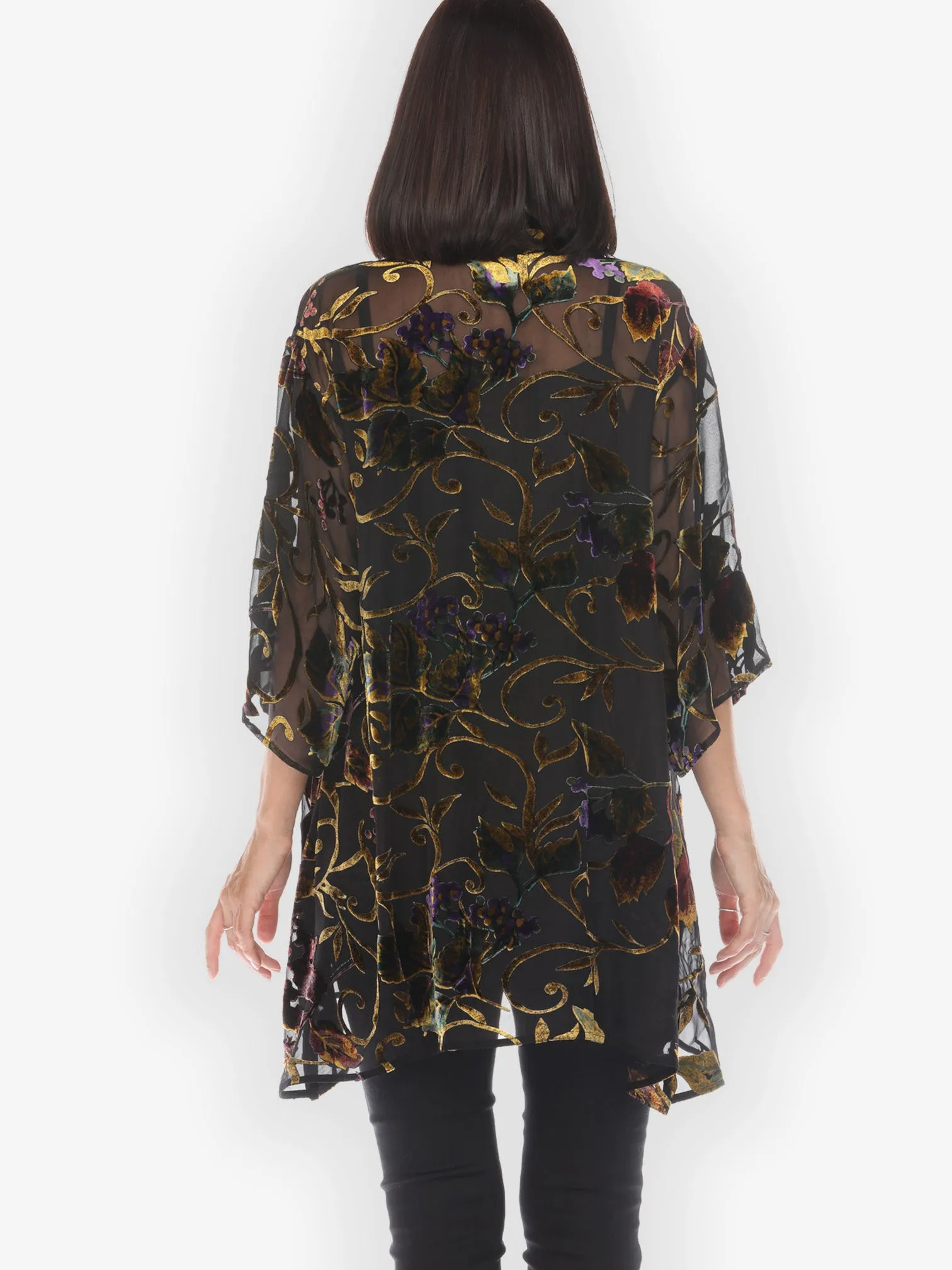 Gold Leaf and Flower Velvet KImono Jacket