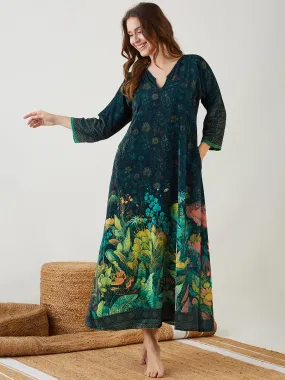 Green Blooming Velvet Loungedress