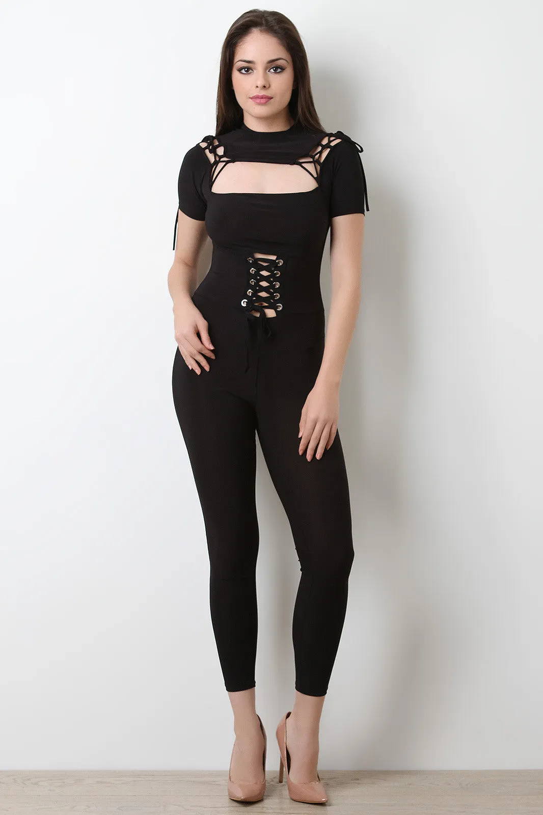 Grommets Corset Lace-Up Jumpsuit