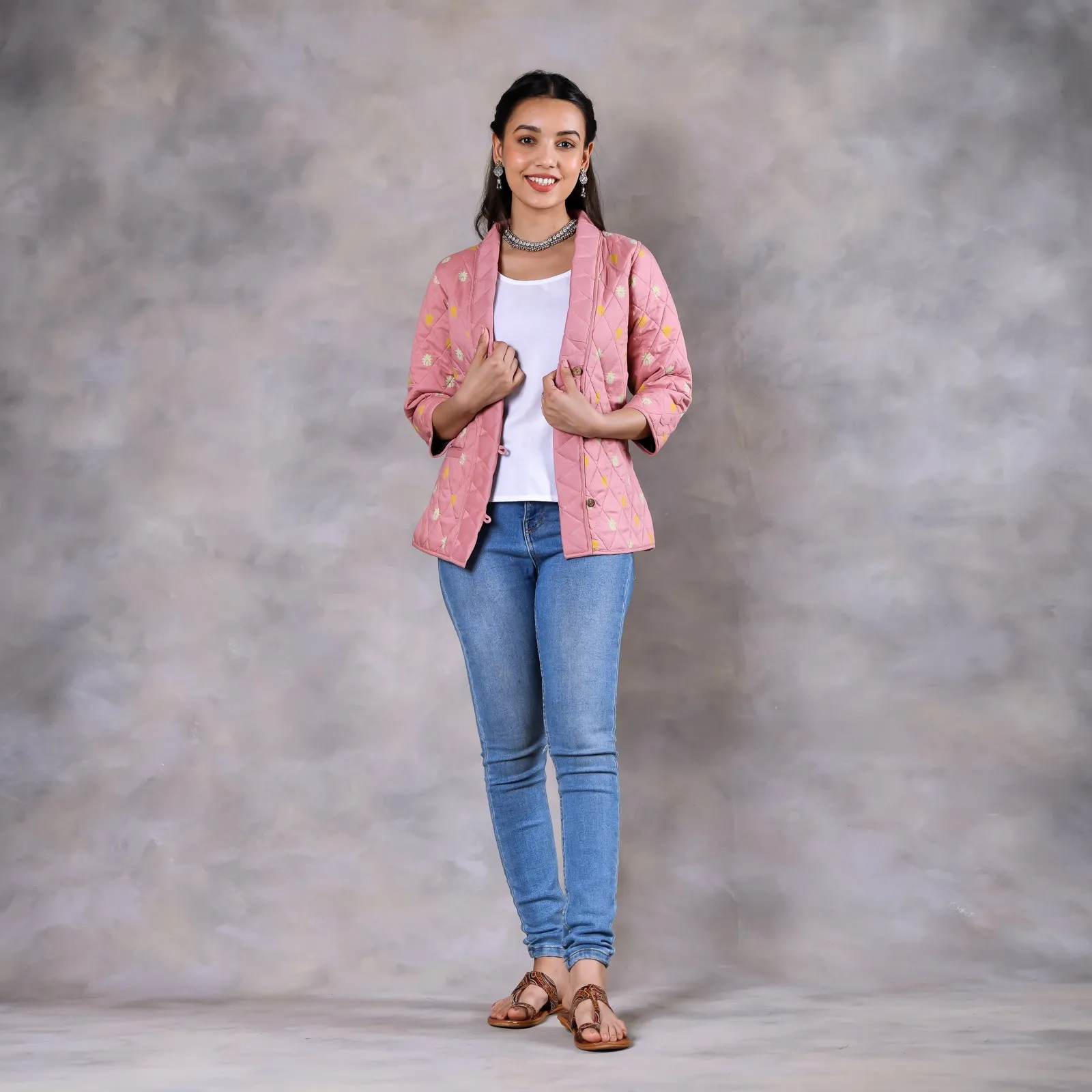 Gulmohar Baby Pink Quilted Jacket