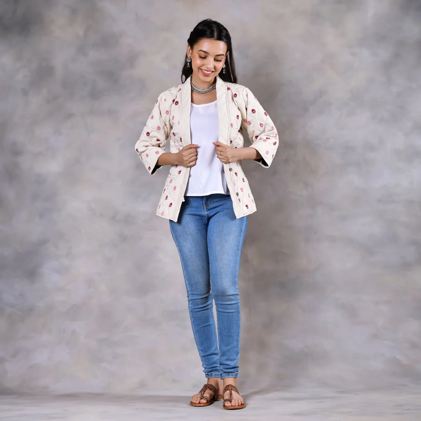 Gulmohar Off White Quilted Jacket