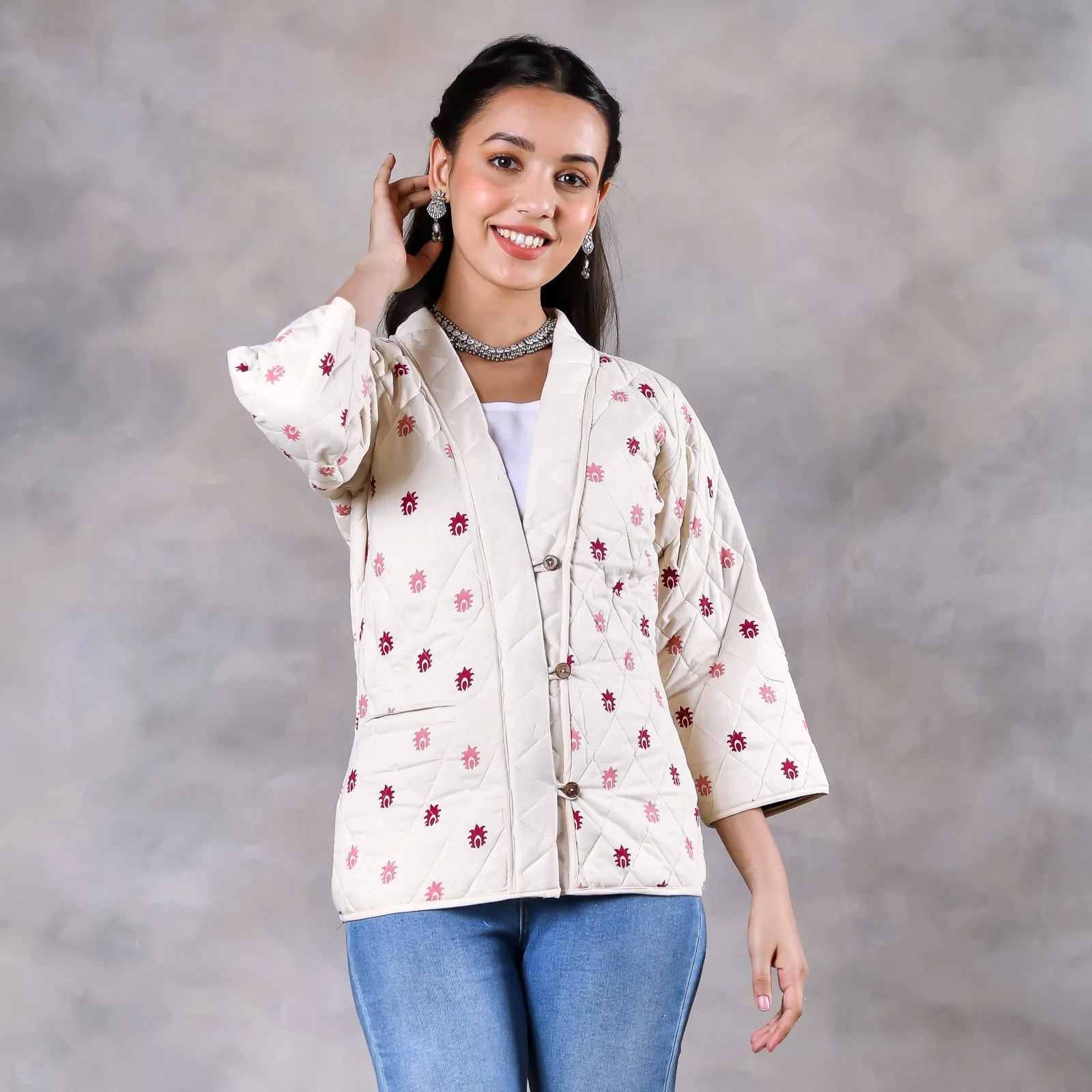 Gulmohar Off White Quilted Jacket