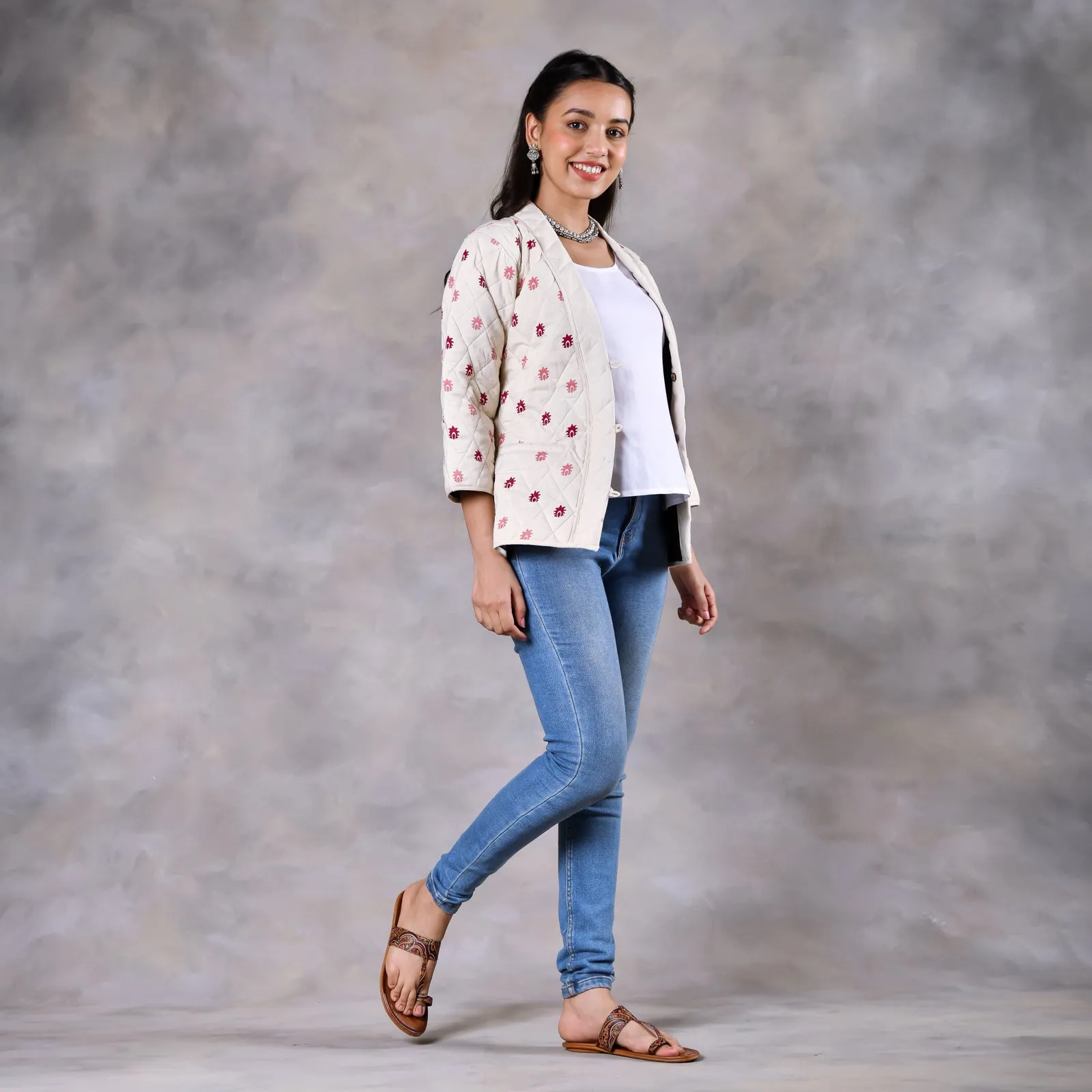 Gulmohar Off White Quilted Jacket