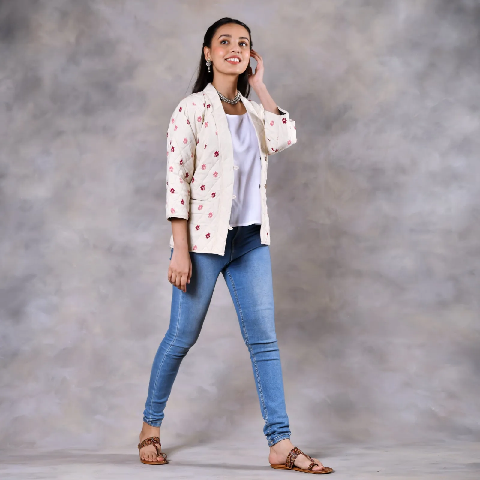 Gulmohar Off White Quilted Jacket