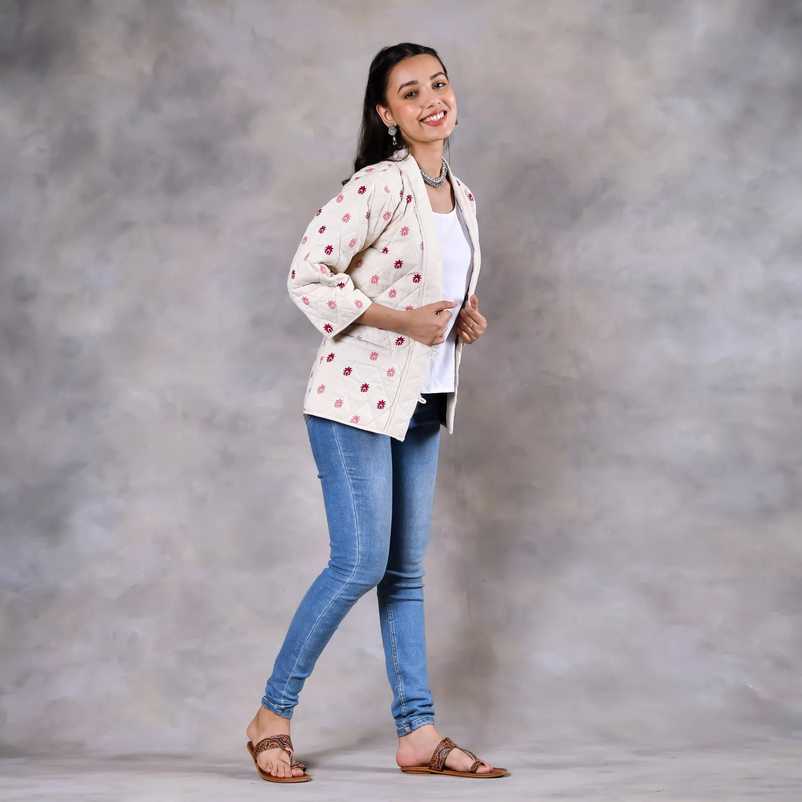 Gulmohar Off White Quilted Jacket