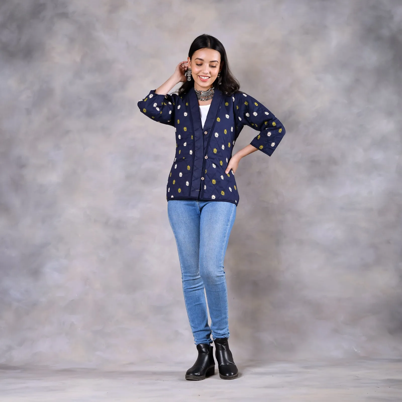 Gulmohar Space Blue Quilted Jacket