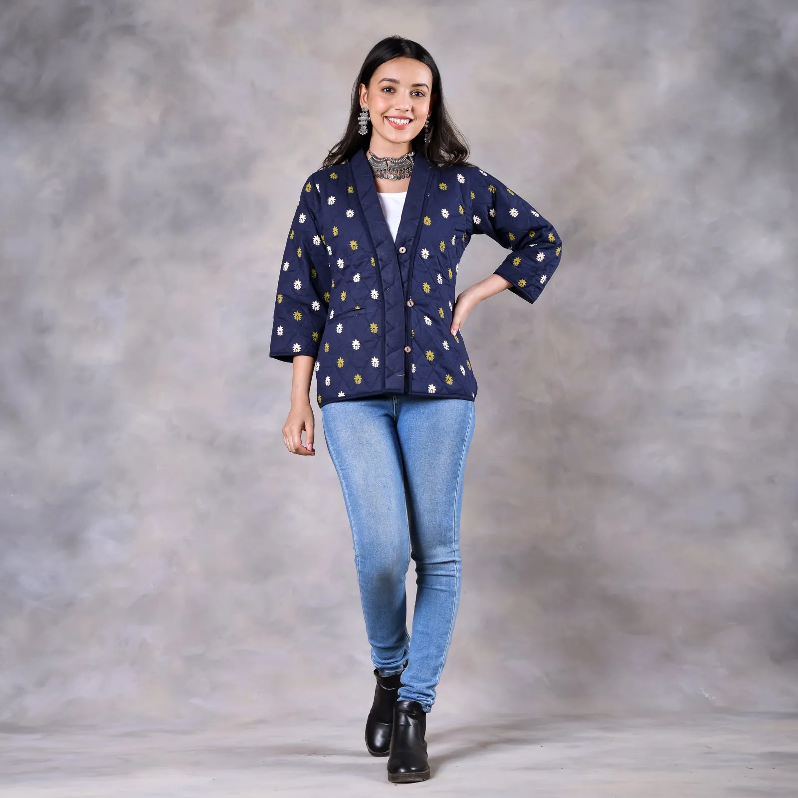 Gulmohar Space Blue Quilted Jacket