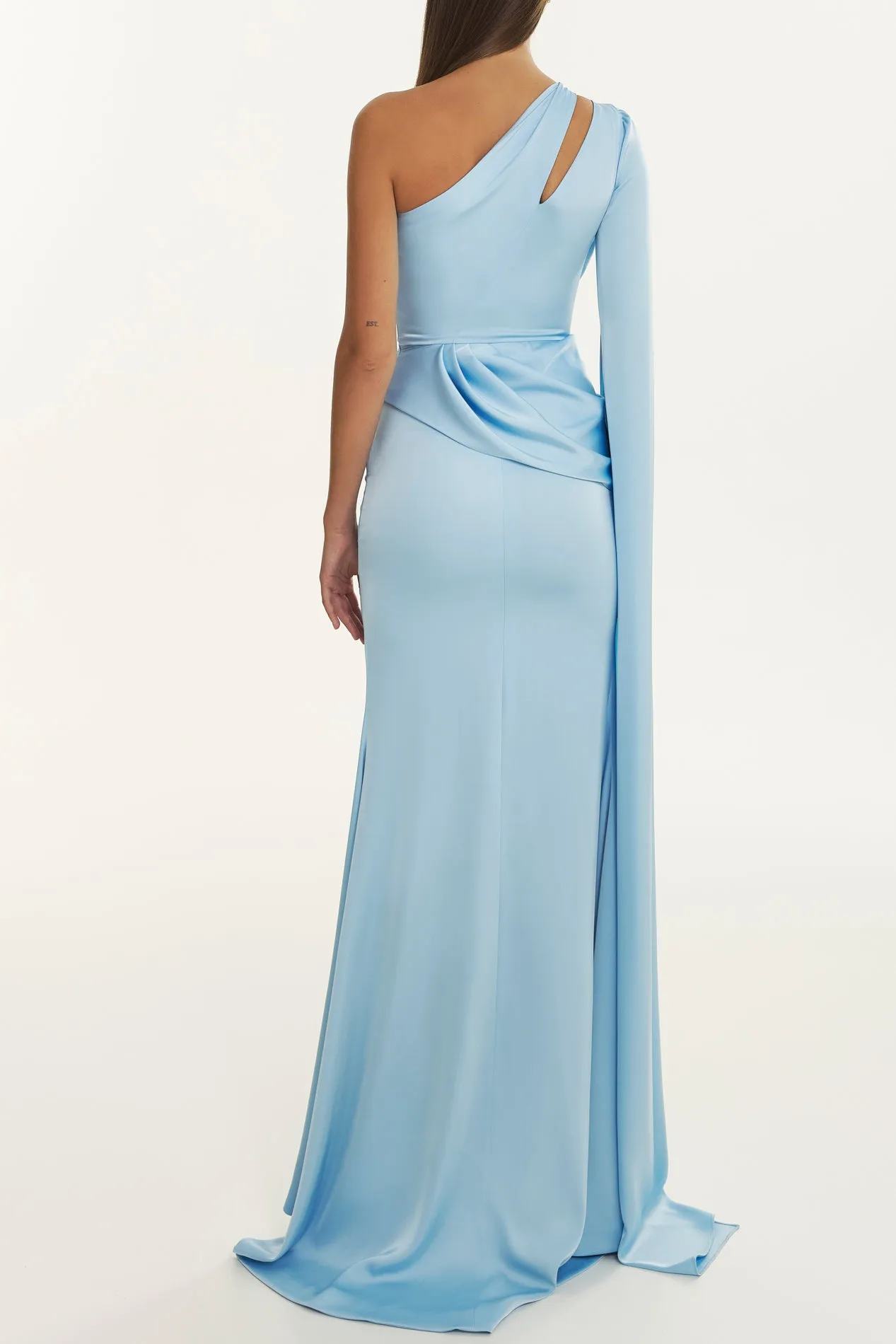 Hera Frost Blue Light Satin Long Dress