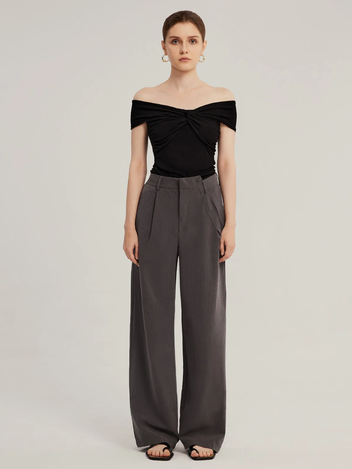 Irregular Waist Wide-Leg Suit Pants