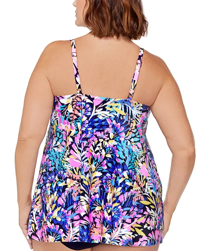 Island Escape Plus Size Printed Cape Town Underwire Tankini Swim Top, Size 22W