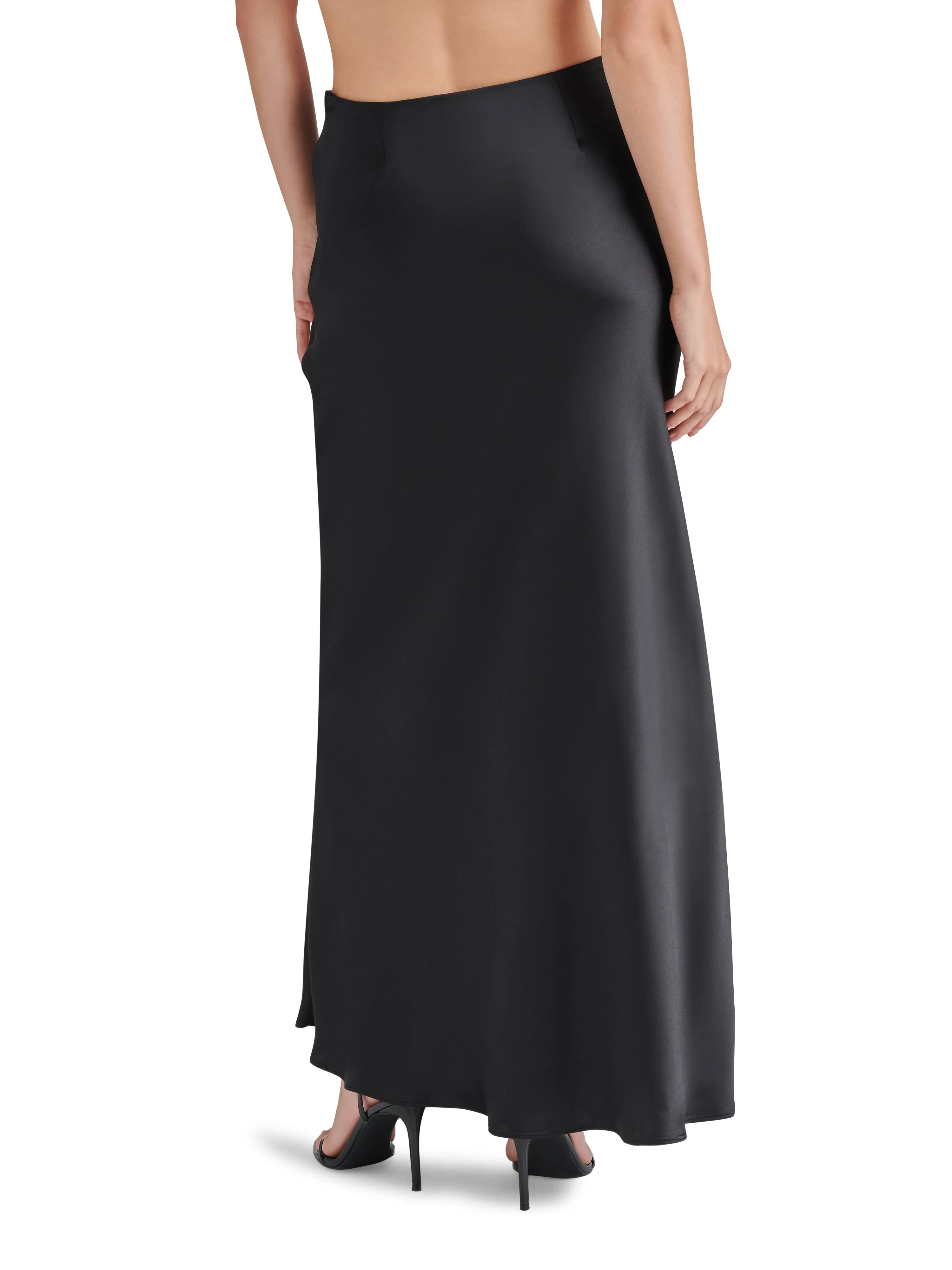 Jeannie Satin Maxi Skirt, Black | Steve Madden