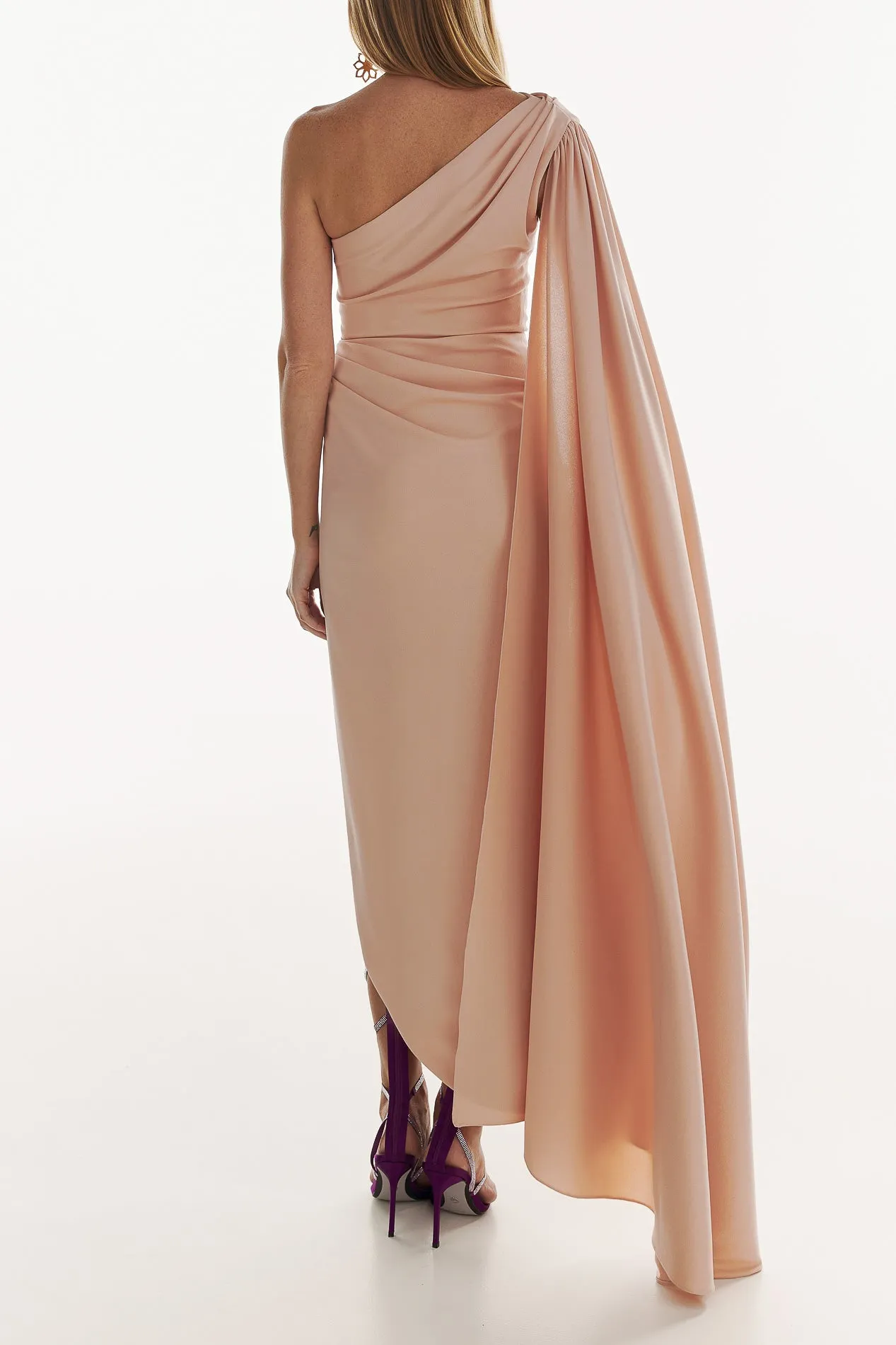 Kelly Crepe Ankle Length Dress in Blush