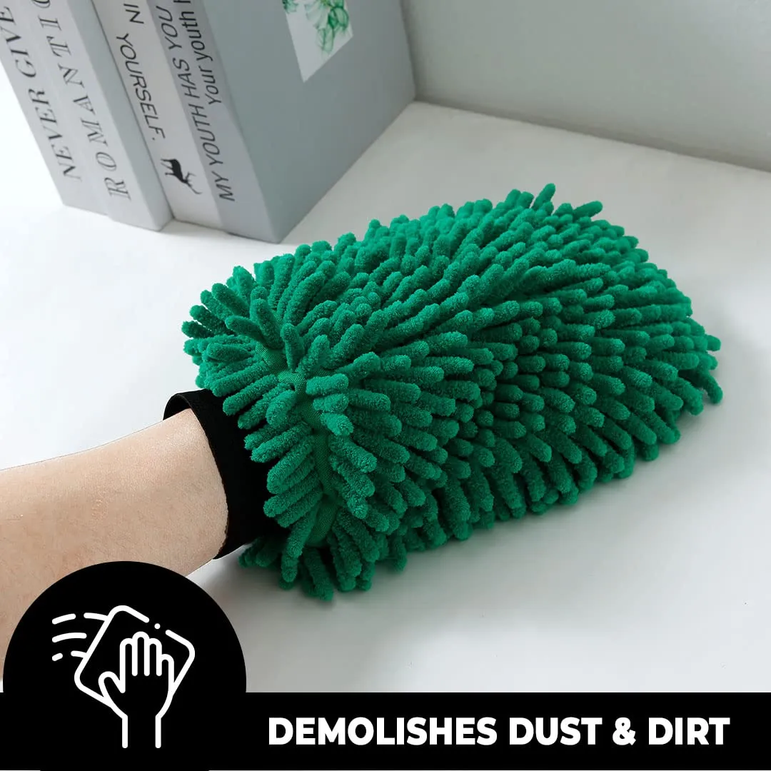 Kuber Industries Chenille Dry Mitt Gloves|Multi-Purpose Gloves for Kitchen, Home & Laptop Cleaning|Lint & Scratch Free|Super Absorbent|Extra Large But Light Weight |FH8058|Dark Green