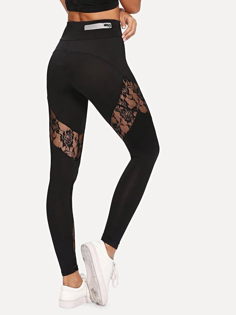 Lace Insert Zip Detail Leggings