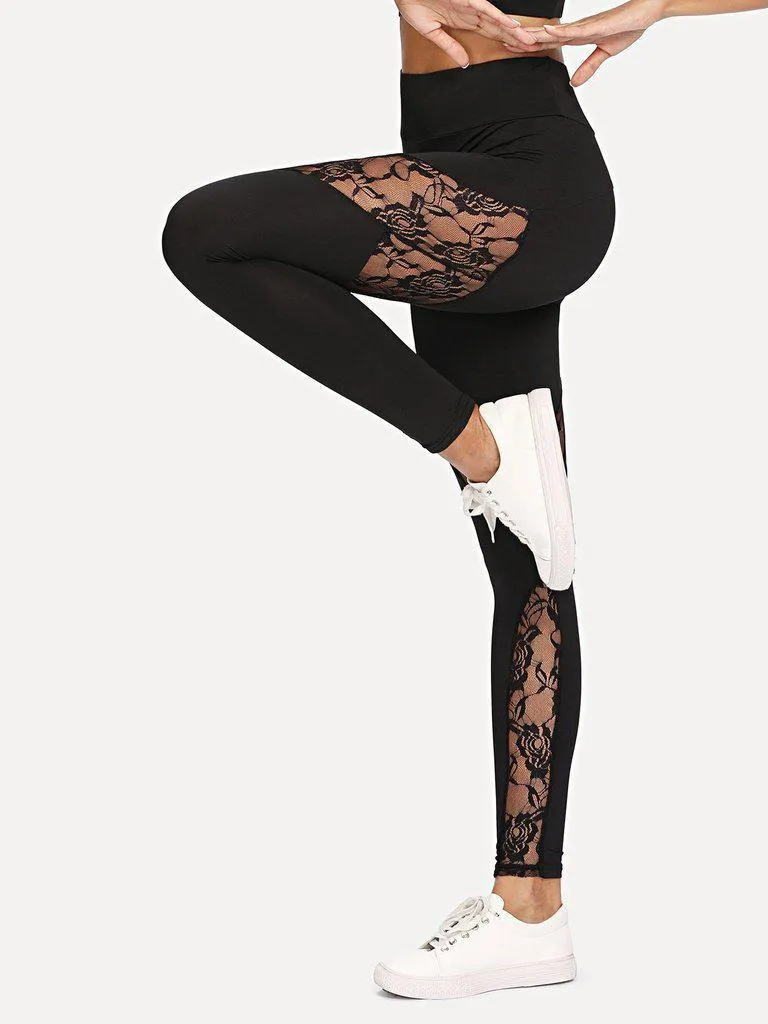 Lace Insert Zip Detail Leggings