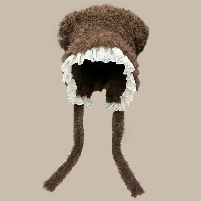 Lace Plush Bear Hat