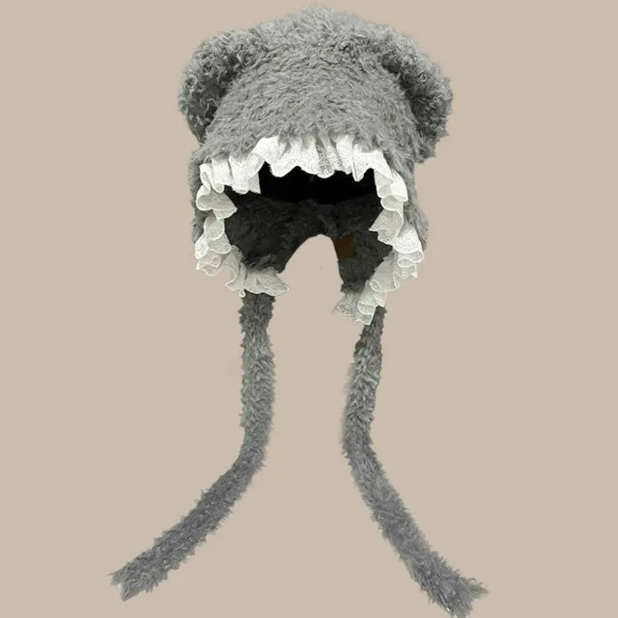 Lace Plush Bear Hat