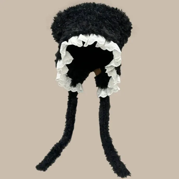 Lace Plush Bear Hat