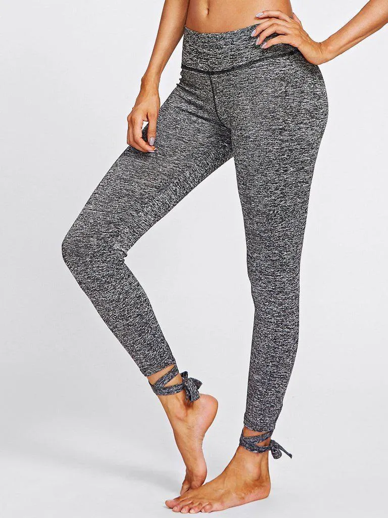 Lace Up Hem Marled Knit Leggings