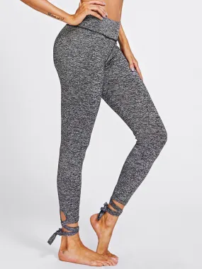 Lace Up Hem Marled Knit Leggings