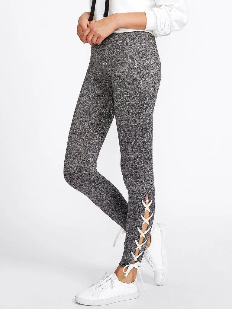 Lace Up Side Marled Knit Leggings