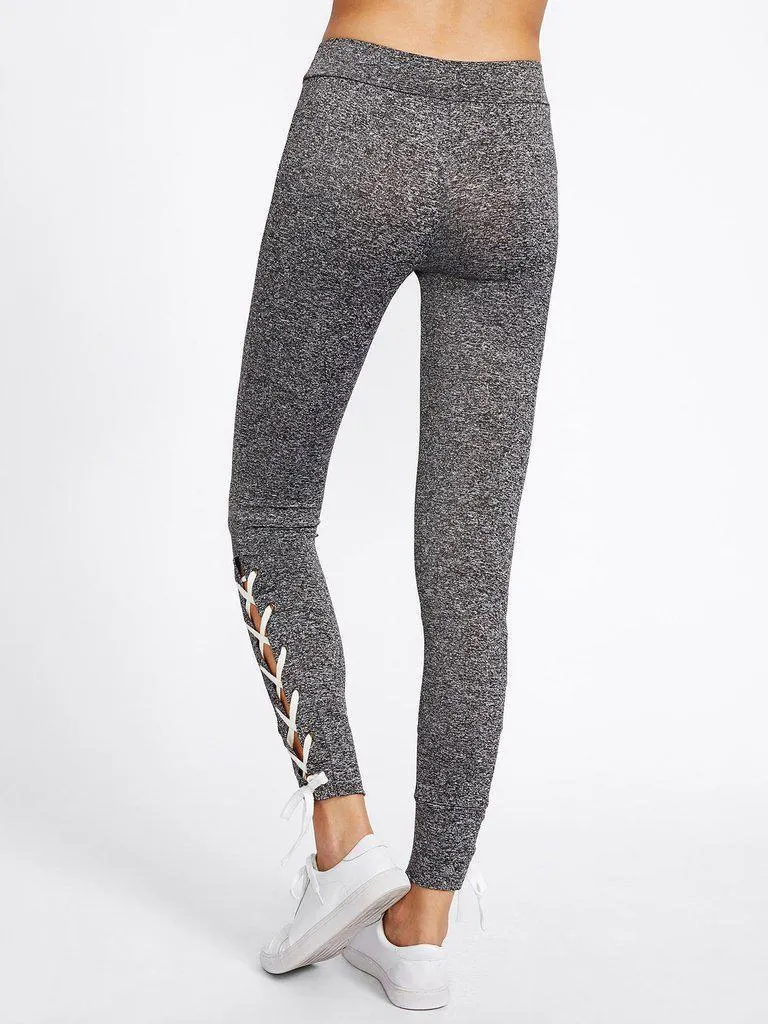 Lace Up Side Marled Knit Leggings