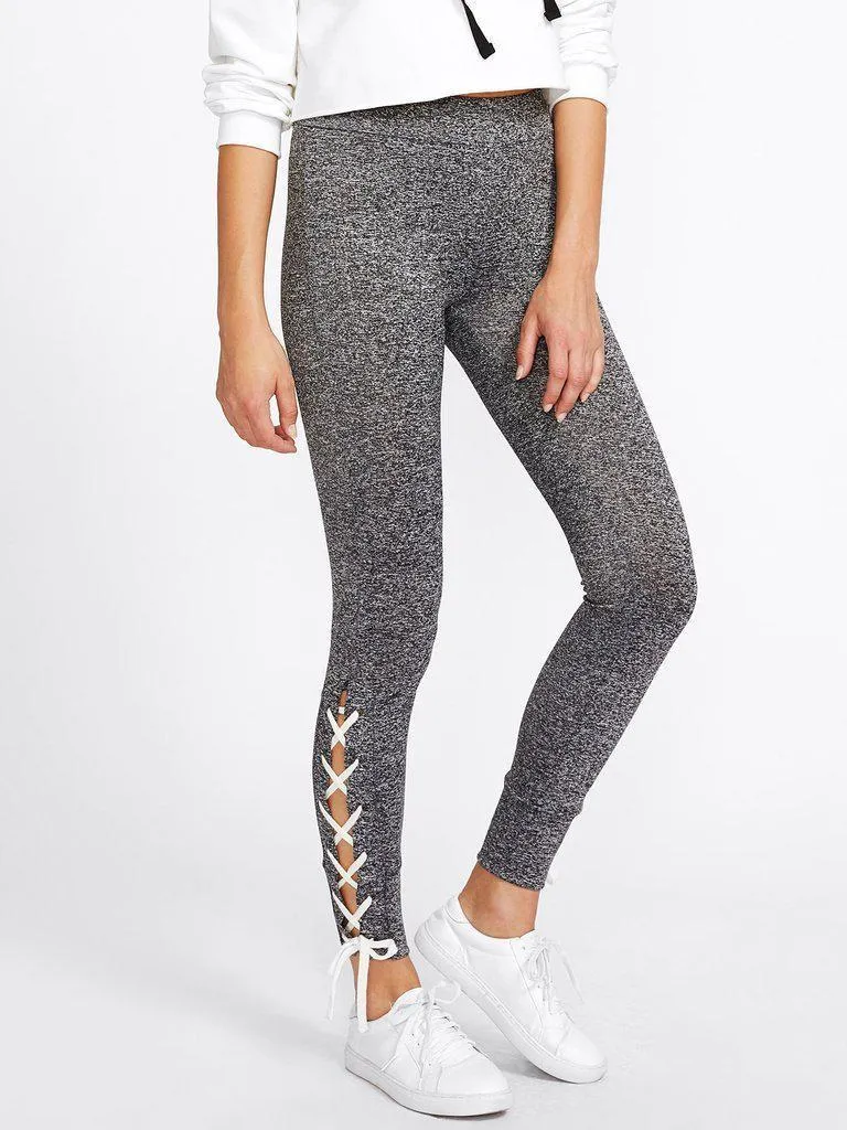 Lace Up Side Marled Knit Leggings